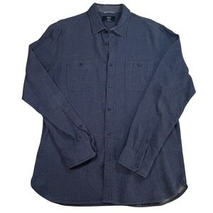 1901 Trim Fit Men's Long Sleeve Button Down Shirt Blue Size L Flannel Lined Soft